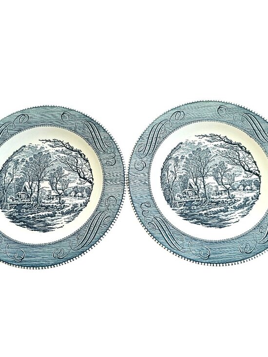 Royal USA Other - 2 Royal Old Grist Mill Blue Dinner Plate 10" countryside Currier Ives Ironstone
